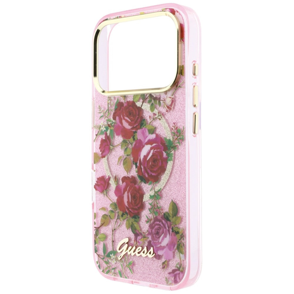 MagSafe futrola za Apple iPhone 18 Pro / 17 Pro, Guess, IML Glitter Blossom Roses, Roze