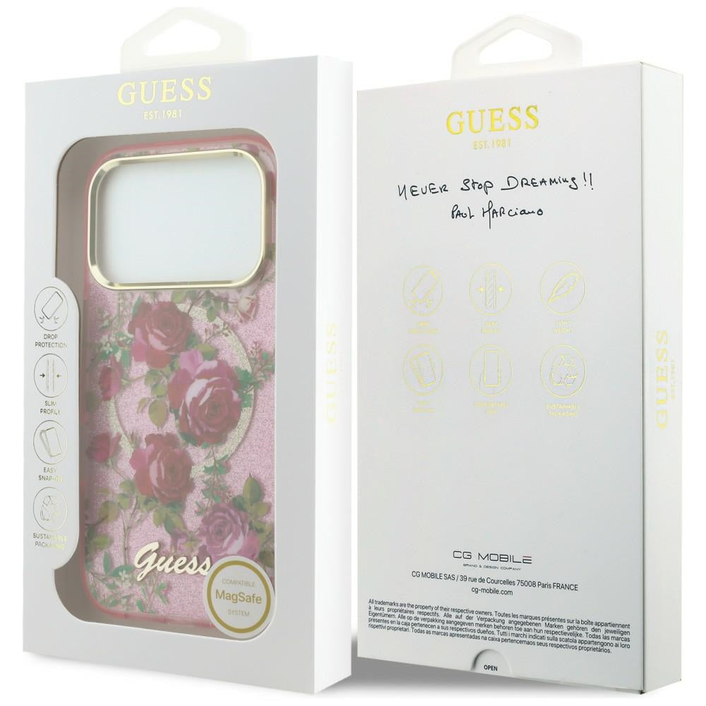 MagSafe futrola za Apple iPhone 18 Pro / 17 Pro, Guess, IML Glitter Blossom Roses, Roze
