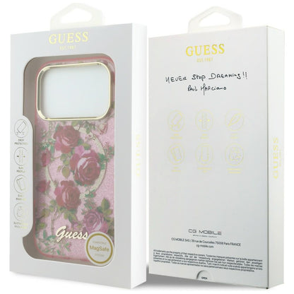 MagSafe futrola za Apple iPhone 18 Pro / 17 Pro, Guess, IML Glitter Blossom Roses, Roze