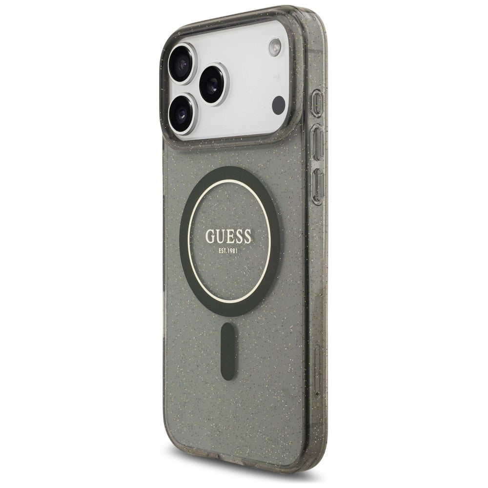 MagSafe maska za Apple iPhone 18 Pro / 17 Pro, Guess, IML Glitter with Pearl Strap, crna