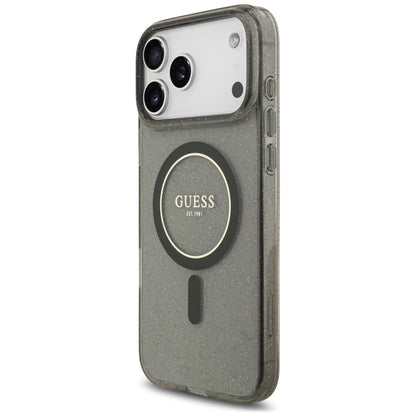 MagSafe maska za Apple iPhone 18 Pro / 17 Pro, Guess, IML Glitter with Pearl Strap, crna