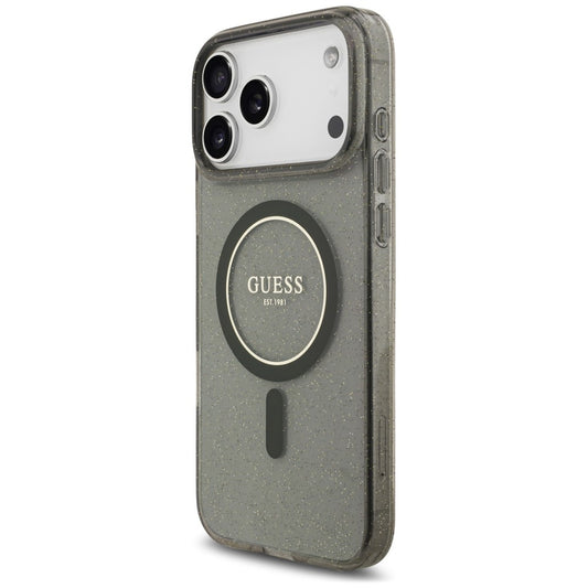 MagSafe maska za Apple iPhone 18 Pro / 17 Pro, Guess, IML Glitter with Pearl Strap, crna