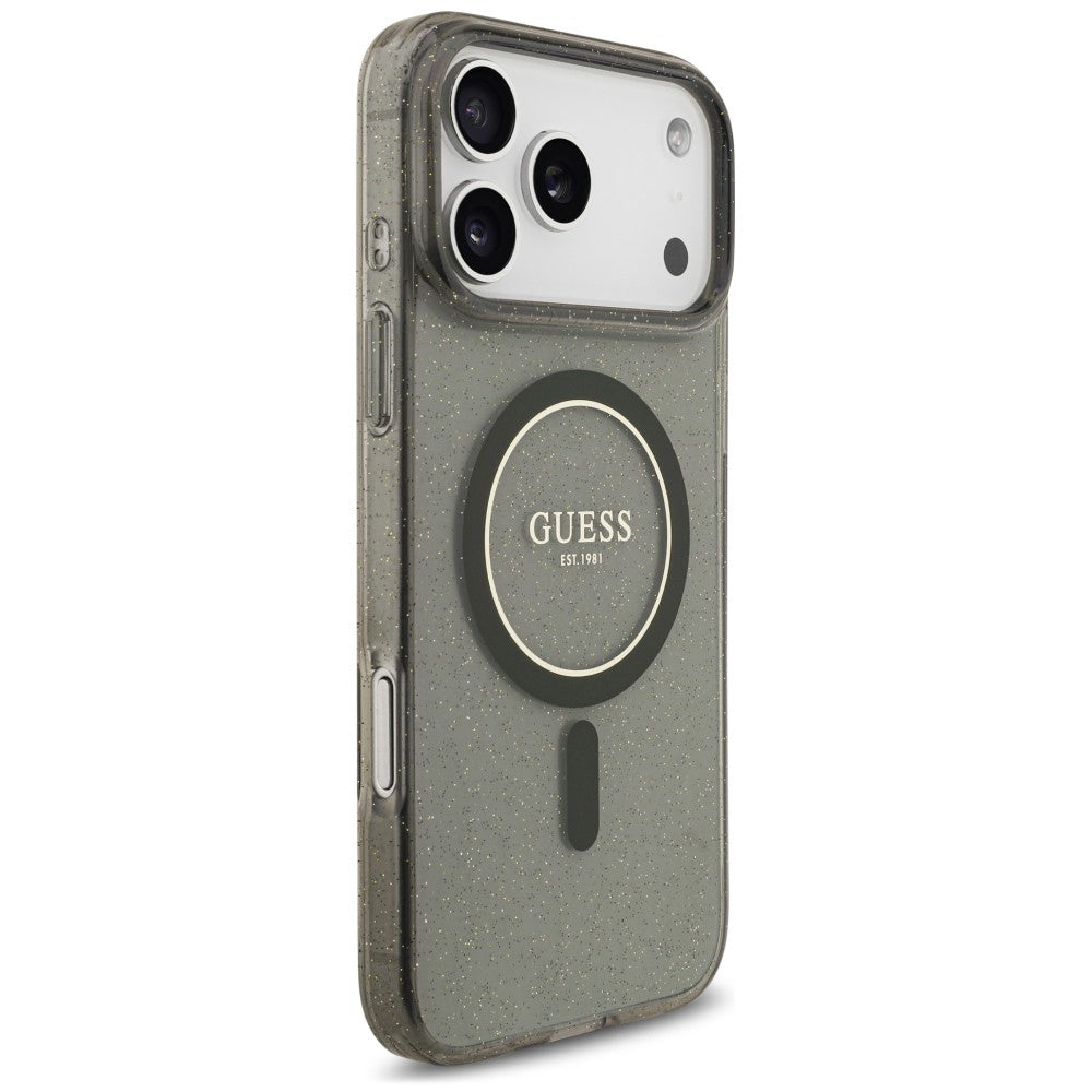 MagSafe maska za Apple iPhone 18 Pro / 17 Pro, Guess, IML Glitter with Pearl Strap, crna