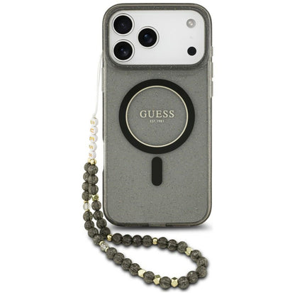 MagSafe maska za Apple iPhone 18 Pro / 17 Pro, Guess, IML Glitter with Pearl Strap, crna
