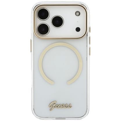 MagSafe maska za Apple iPhone 18 Pro / 17 Pro, Guess, IML Script Metal, providna