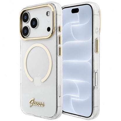 MagSafe maska za Apple iPhone 18 Pro / 17 Pro, Guess, IML Script Metal, providna