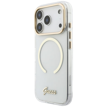 MagSafe maska za Apple iPhone 18 Pro / 17 Pro, Guess, IML Script Metal, providna