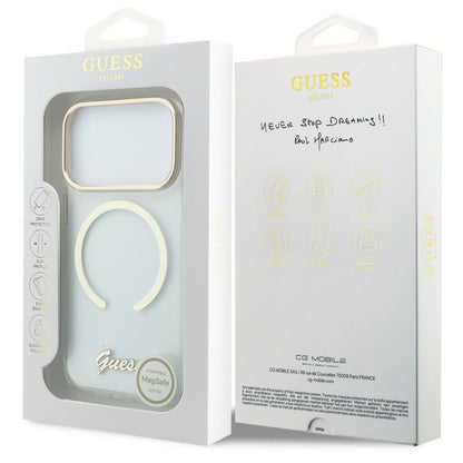MagSafe maska za Apple iPhone 18 Pro / 17 Pro, Guess, IML Script Metal, providna