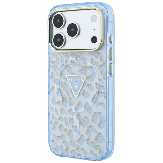 MagSafe futrola za Apple iPhone 18 Pro / 17 Pro, Guess, Leopard Glitter Triangle Logo, Plava