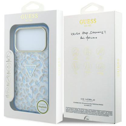 MagSafe futrola za Apple iPhone 18 Pro / 17 Pro, Guess, Leopard Glitter Triangle Logo, Plava