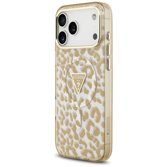 MagSafe futrola za Apple iPhone 18 Pro / 17 Pro, Guess, Leopard Glitter Triangle Logo, Braon