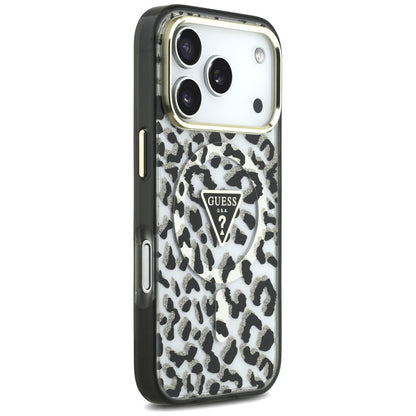 MagSafe futrola za Apple iPhone 18 Pro / 17 Pro, Guess, Leopard Glitter Triangle Logo, Crna