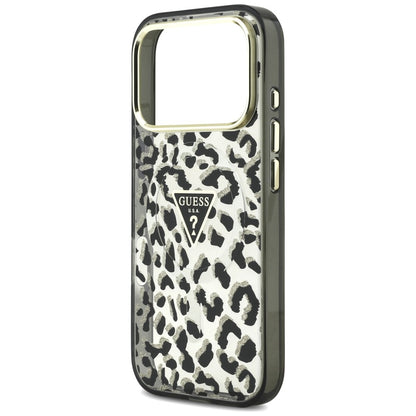 MagSafe futrola za Apple iPhone 18 Pro / 17 Pro, Guess, Leopard Glitter Triangle Logo, Crna