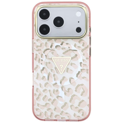 MagSafe futrola za Apple iPhone 18 Pro / 17 Pro, Guess, Leopard Glitter Triangle Logo, Roze
