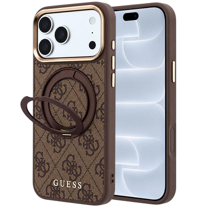 MagSafe futrola za Apple iPhone 18 Pro / 17 Pro, Guess, Ring Stand 360 4G Classic Logo, Braon