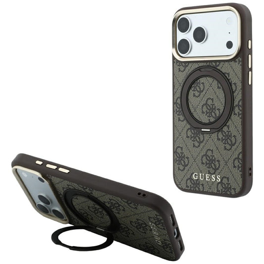 MagSafe futrola za Apple iPhone 18 Pro / 17 Pro, Guess, Ring Stand 360 4G Classic Logo, Braon