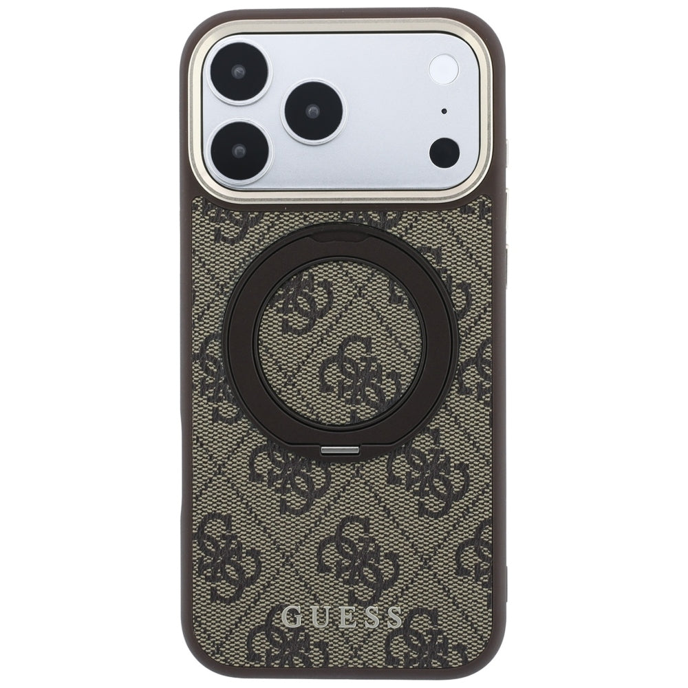 MagSafe futrola za Apple iPhone 18 Pro / 17 Pro, Guess, Ring Stand 360 4G Classic Logo, Braon
