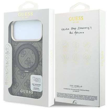 MagSafe futrola za Apple iPhone 18 Pro / 17 Pro, Guess, Ring Stand 360 4G Classic Logo, Braon