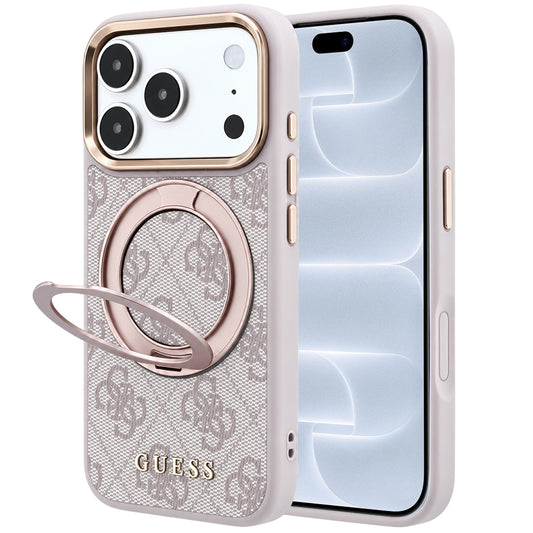 MagSafe futrola za Apple iPhone 18 Pro / 17 Pro, Guess, Ring Stand 360 4G Classic Logo, Roze