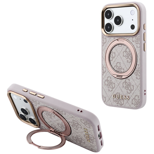MagSafe futrola za Apple iPhone 18 Pro / 17 Pro, Guess, Ring Stand 360 4G Classic Logo, Roze