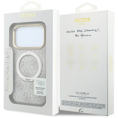MagSafe futrola za Apple iPhone 18 Pro / 17 Pro, Guess, Ring Stand 360 4G Classic Logo, Roze