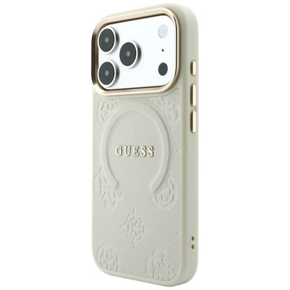 MagSafe maska za Apple iPhone 18 Pro / 17 Pro, Guess, Saffiano Peony Ring, bež