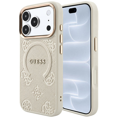 MagSafe maska za Apple iPhone 18 Pro / 17 Pro, Guess, Saffiano Peony Ring, bež