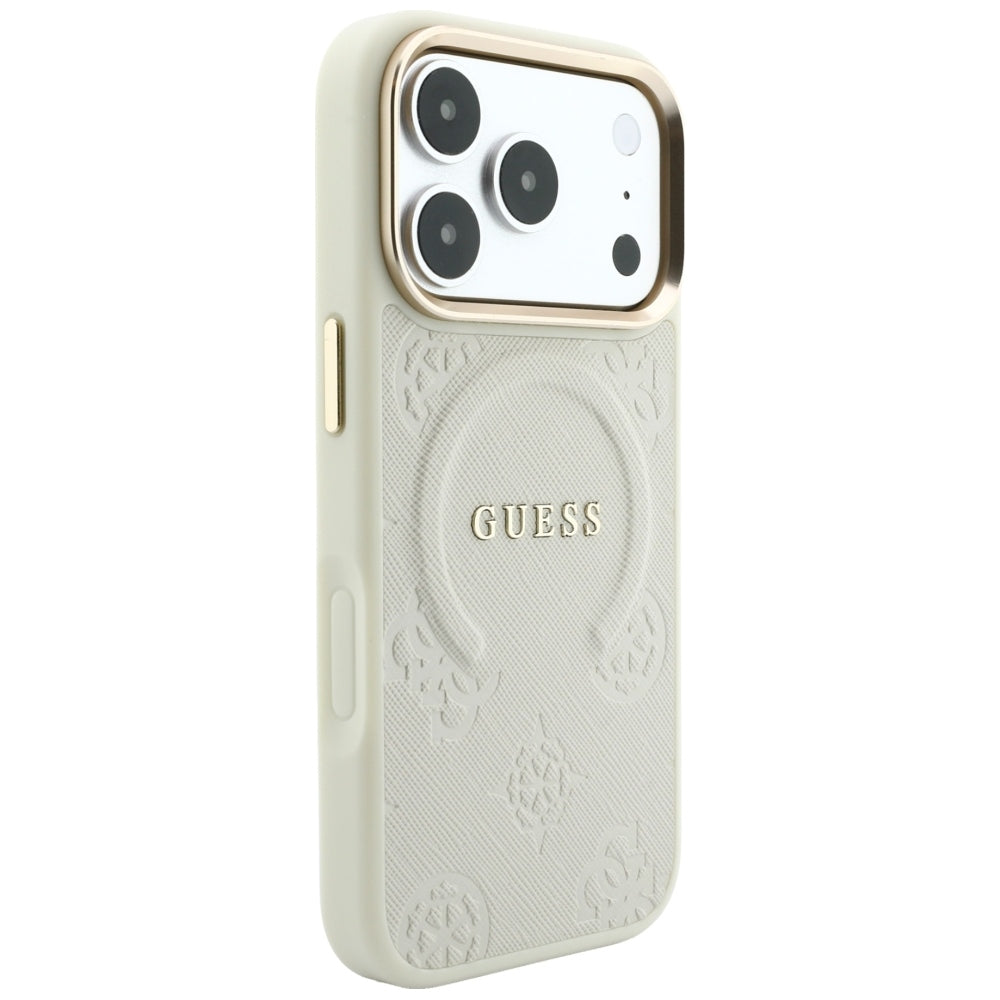 MagSafe maska za Apple iPhone 18 Pro / 17 Pro, Guess, Saffiano Peony Ring, bež