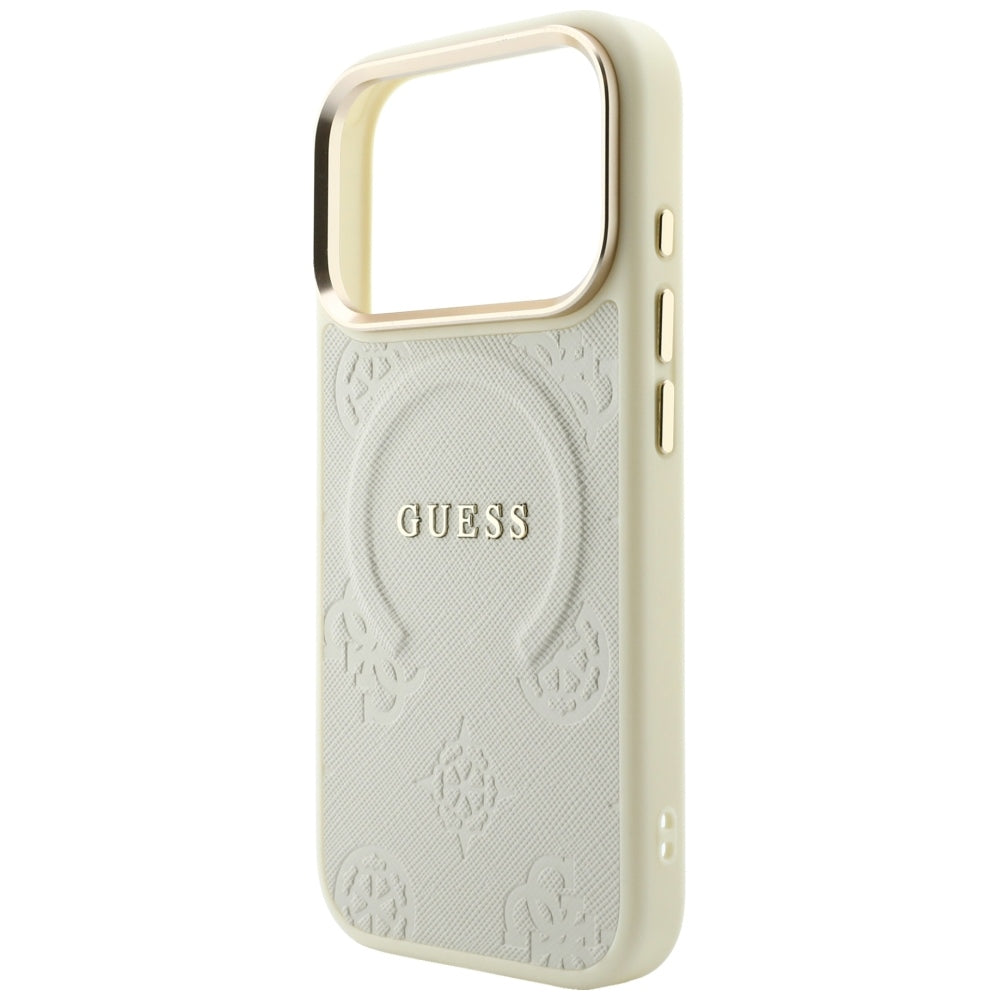 MagSafe maska za Apple iPhone 18 Pro / 17 Pro, Guess, Saffiano Peony Ring, bež