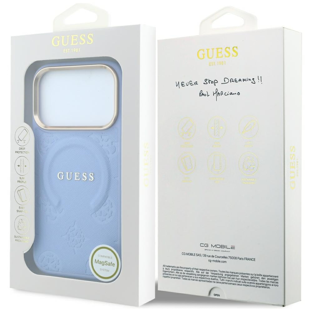MagSafe futrola za Apple iPhone 18 Pro / 17 Pro, Guess, Saffiano Peony Ring, Plava