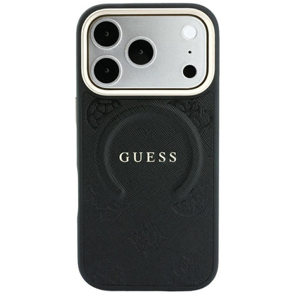 MagSafe futrola za Apple iPhone 18 Pro / 17 Pro, Guess, Saffiano Peony Ring, Crna