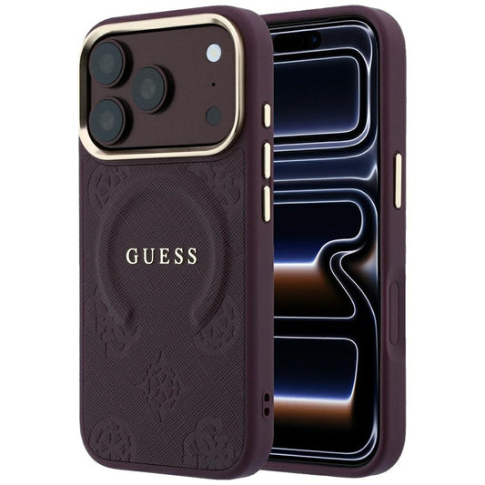 MagSafe futrola za Apple iPhone 18 Pro / 17 Pro, Guess, Saffiano Peony Ring, Bordo