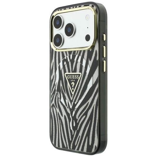 MagSafe futrola za Apple iPhone 18 Pro / 17 Pro, Guess, Zebra Glitter Triangle Logo, Srebrna