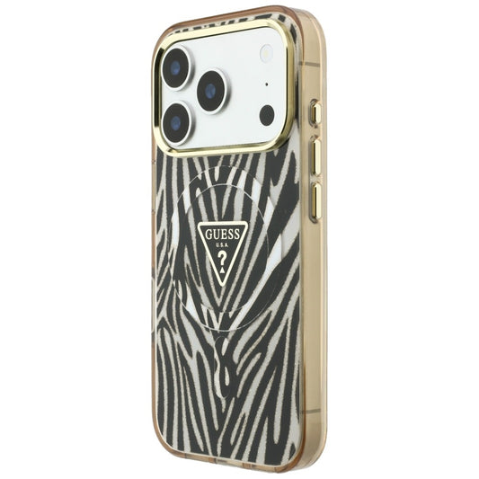 MagSafe futrola za Apple iPhone 18 Pro / 17 Pro, Guess, Zebra Glitter Triangle Logo, Zlatna