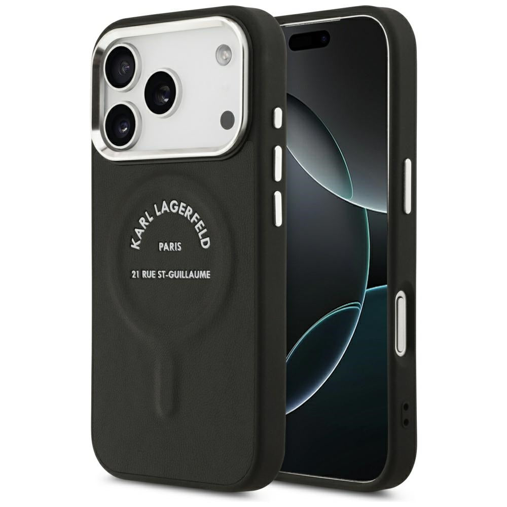 MagSafe futrola za Apple iPhone 18 Pro / 17 Pro, Karl Lagerfeld, EMB. Prsten sa Karl RSG logom, Crna