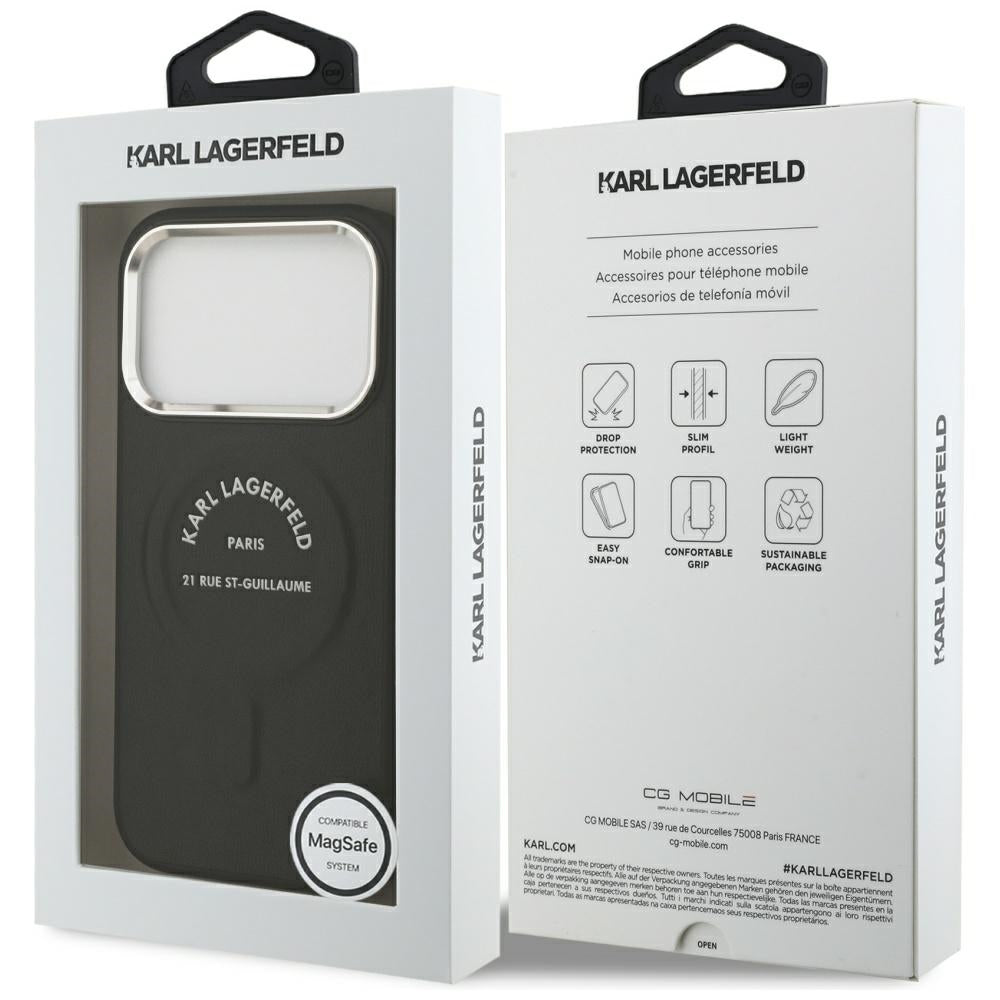 MagSafe futrola za Apple iPhone 18 Pro / 17 Pro, Karl Lagerfeld, EMB. Prsten sa Karl RSG logom, Crna