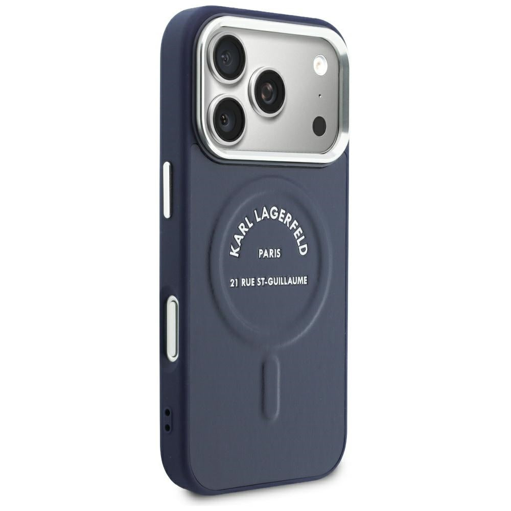 MagSafe maska za Apple iPhone 18 Pro / 17 Pro, Karl Lagerfeld, Embossed Open Ring RSG Logo, plava