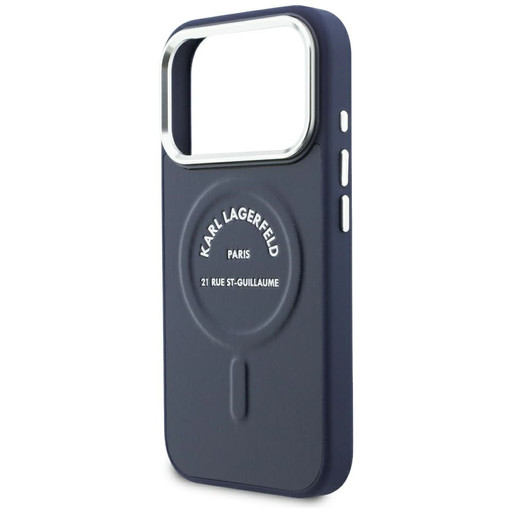 MagSafe maska za Apple iPhone 18 Pro / 17 Pro, Karl Lagerfeld, Embossed Open Ring RSG Logo, plava