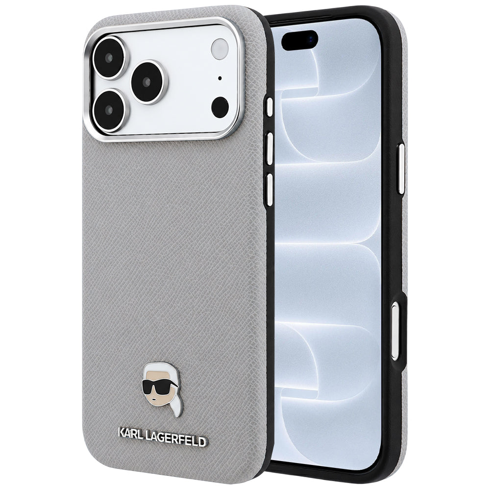 MagSafe futrola za Apple iPhone 18 Pro / 17 Pro, Karl Lagerfeld, Grained Karl Head's Metal, Siva