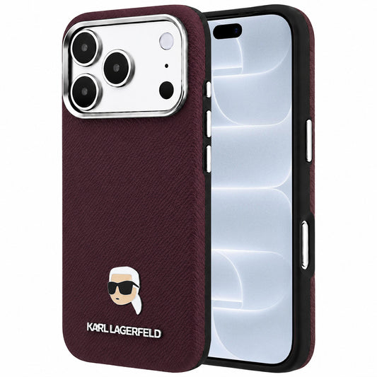 MagSafe futrola za Apple iPhone 18 Pro / 17 Pro, Karl Lagerfeld, Grained Karl Head's Metal, Bordo