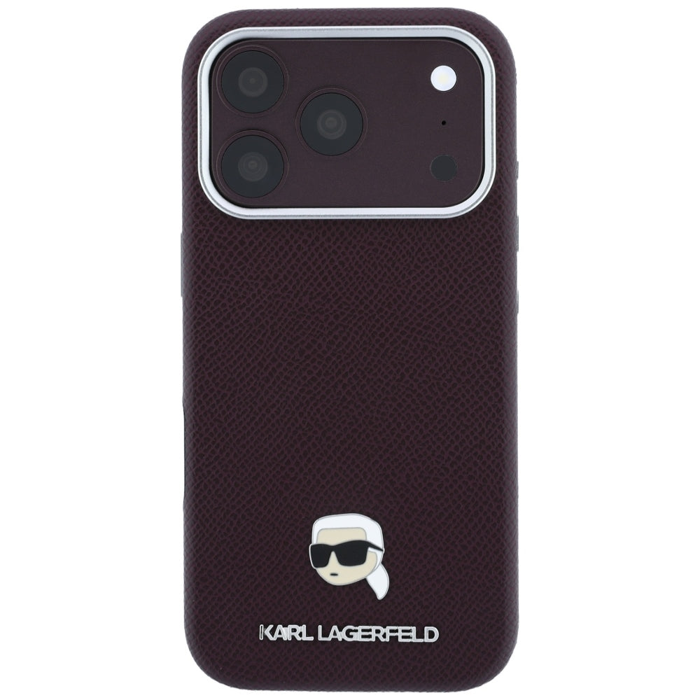 MagSafe futrola za Apple iPhone 18 Pro / 17 Pro, Karl Lagerfeld, Grained Karl Head's Metal, Bordo