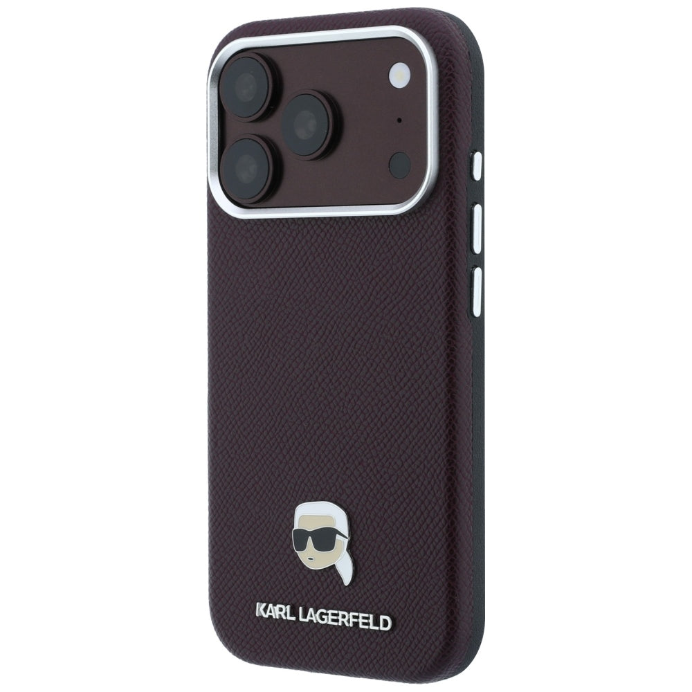 MagSafe futrola za Apple iPhone 18 Pro / 17 Pro, Karl Lagerfeld, Grained Karl Head's Metal, Bordo