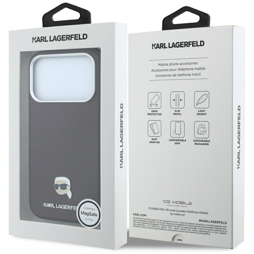 MagSafe futrola za Apple iPhone 18 Pro / 17 Pro, Karl Lagerfeld, Grained Karl Head's Metal, Bordo