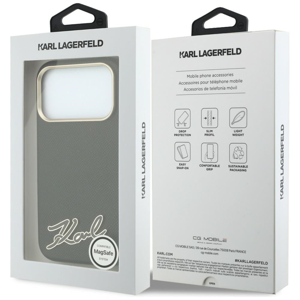 MagSafe futrola za Apple iPhone 18 Pro / 17 Pro, Karl Lagerfeld, Grained Resin Sign Logo, Crna