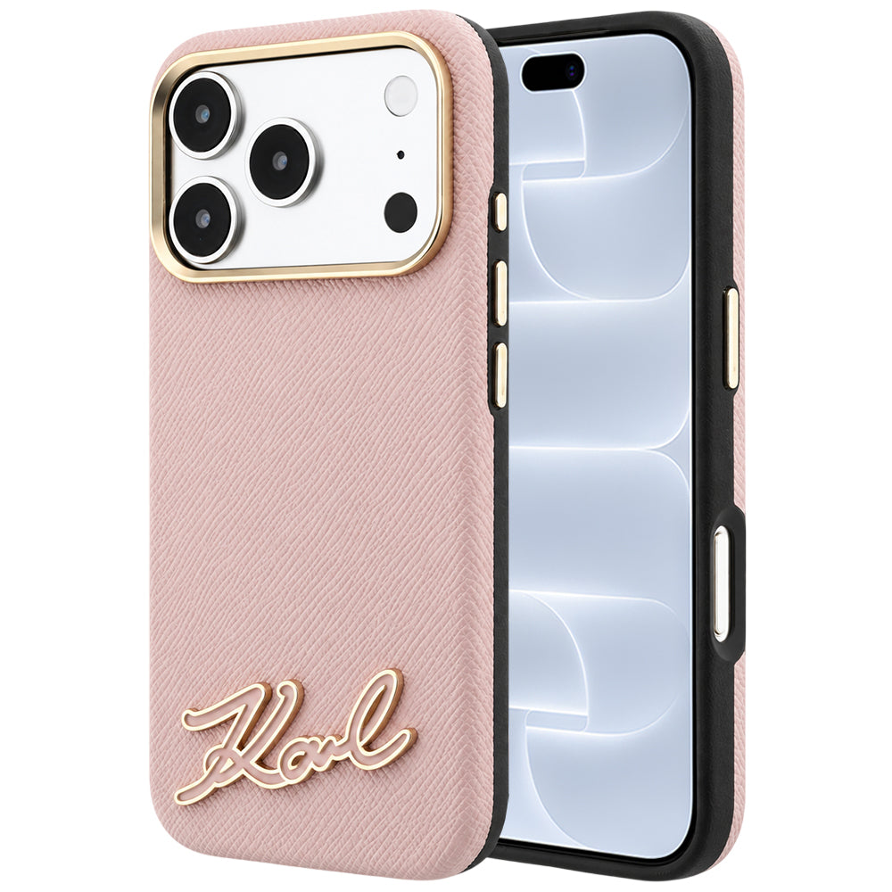 MagSafe futrola za Apple iPhone 18 Pro / 17 Pro, Karl Lagerfeld, Grained Resin Sign Logo, Roze