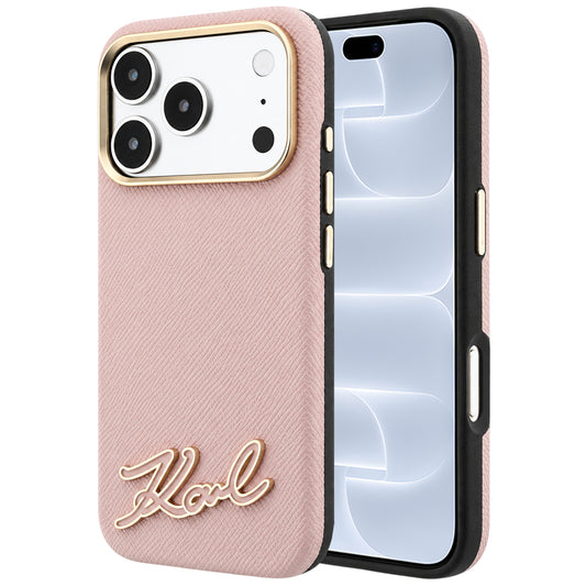 MagSafe futrola za Apple iPhone 18 Pro / 17 Pro, Karl Lagerfeld, Grained Resin Sign Logo, Roze