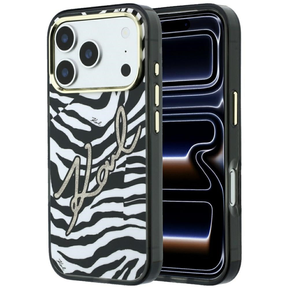 MagSafe futrola za Apple iPhone 18 Pro / 17 Pro, Karl Lagerfeld, HC IML Signature Zebra Glitter Gold, Crna