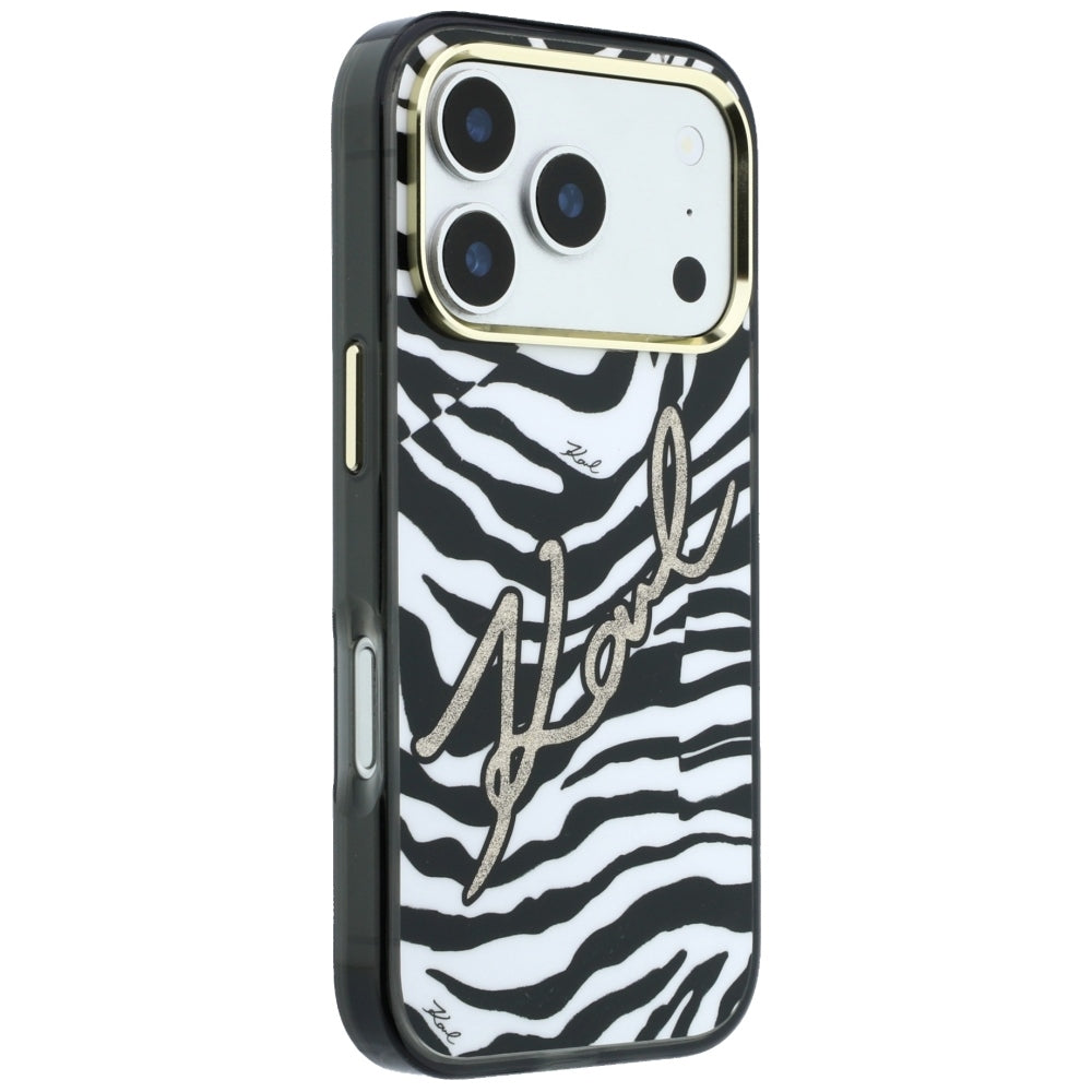 MagSafe futrola za Apple iPhone 18 Pro / 17 Pro, Karl Lagerfeld, HC IML Signature Zebra Glitter Gold, Crna