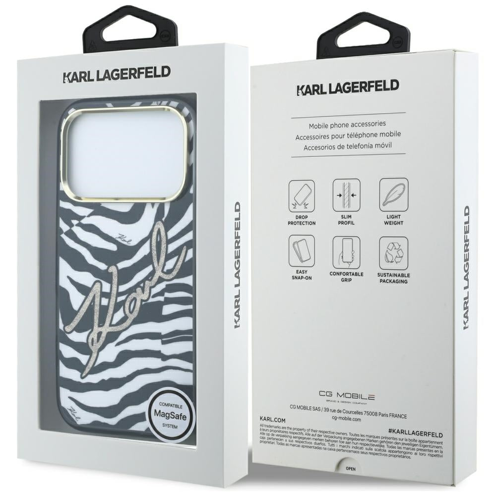 MagSafe futrola za Apple iPhone 18 Pro / 17 Pro, Karl Lagerfeld, HC IML Signature Zebra Glitter Gold, Crna