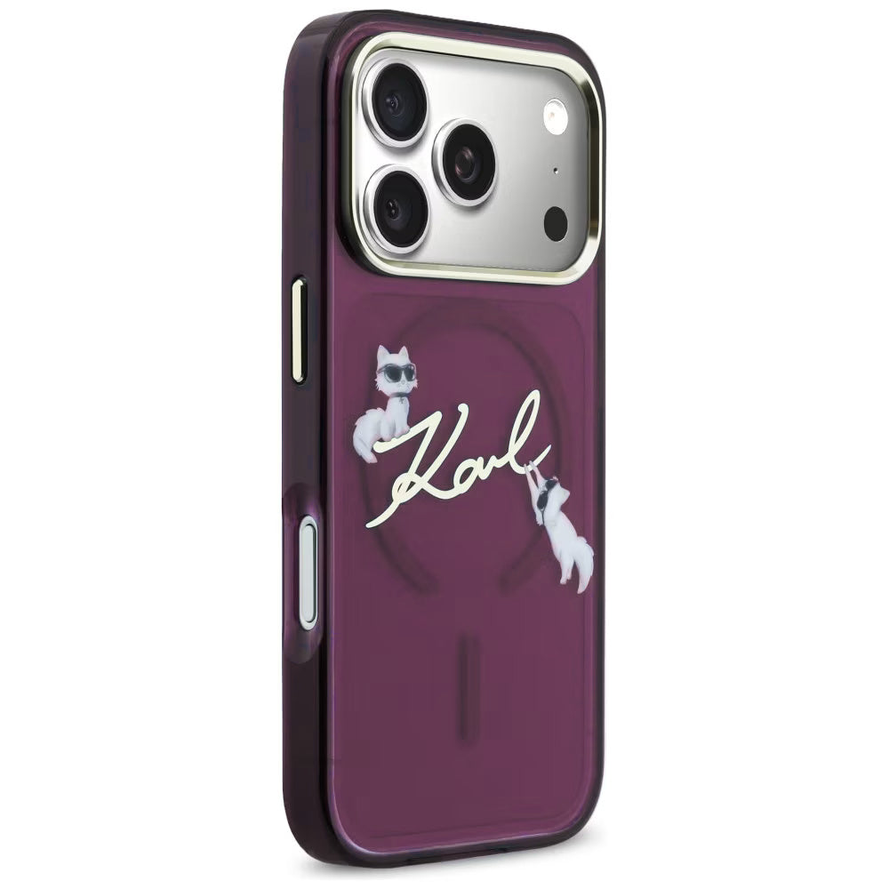 MagSafe futrola za Apple iPhone 18 Pro / 17 Pro, Karl Lagerfeld, IML Choupette Karl Script Logo, Bordo